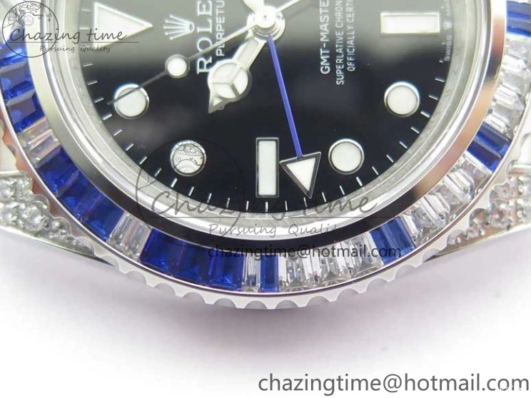 MiroTime 0401 GMT-Master II White Blue Diamonds Bezel 904L Steel GMF Best Edition Black Dial On Jubilee Bracelet SA3285 CHS V Original 2579